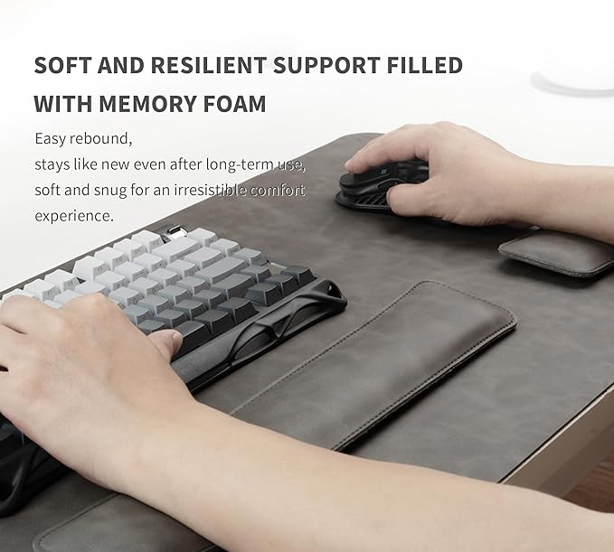 RENMTURE Large Mouse Pad and Keyboard Wrist Rest, Desk Pad for Keyboard and Mouse, Large Gaming Mouse Pad with Wrist Support, Desk Mat for Work and Gaming (Dark Grey)