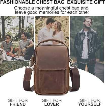 Augus Leather Small Messenger Bag For Men Crossbody Handbag Shoulder Sling Travel Bags for Men Purse Daypack Magnetic Buckle
