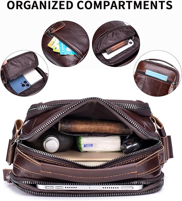 Premium Leather Men's Crossbody -Organized Storage & Durable,Stylish for Daily Carry