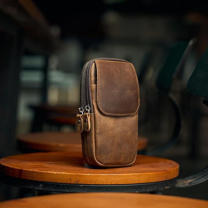 Hengwin Genuine Leather Phone Holster for Belt Men, Belt Clip Wallet Case Fit for iPhone 17/16/15/14 Pro Max Samsung Galaxy S25 Edge S24 Ultra Travel Cell Phone Pouch Crossbody Purse Belt Bag (Coffee)