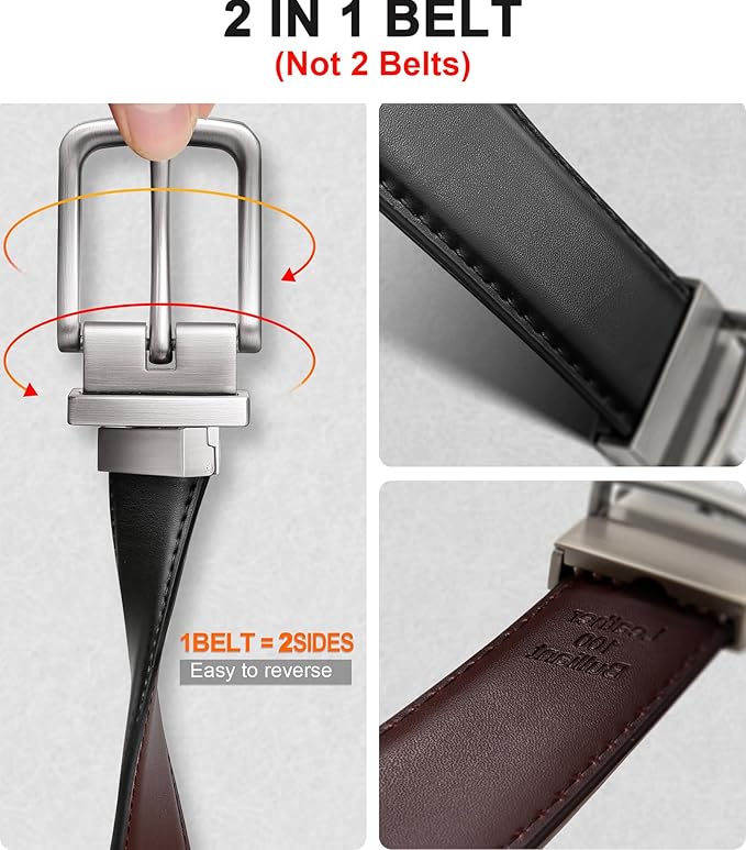 BULLIANT Men's Belt,Reversible Belt Adjustable For Gift Men 1.25”-Cut For Fit-2 Sides in 1 Belt(Not 2)