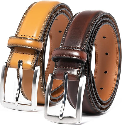 Mens Genuine Leather Dress Belt for Men, Handmade, 100% Cow Leather,Classic Casual and Business Belt Prong Buckle