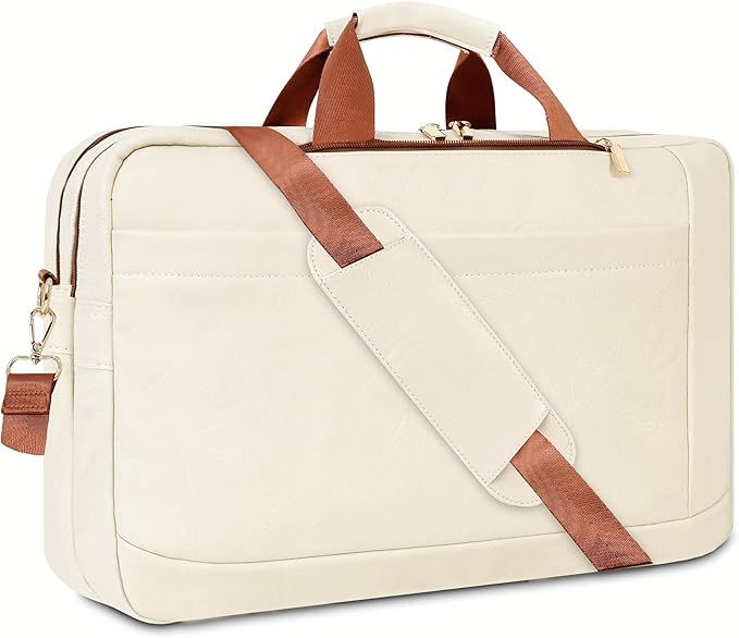 Stuery Faux Leather Messenger Bag for Men 17-17.3 Inch: Laptop Bag Briefcase Computer Handbags Shoulder Crossbody Bag with Padded Laptop Sleeve for Work College Travel, Beige White