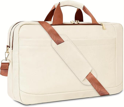 Stuery Faux Leather Messenger Bag for Men 17-17.3 Inch: Laptop Bag Briefcase Computer Handbags Shoulder Crossbody Bag with Padded Laptop Sleeve for Work College Travel, Beige White