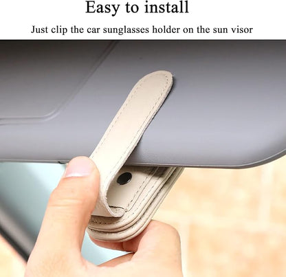 KIWEN Sunglasses Holders for Car Visor, Magnetic Leather Glasses Eyeglass Clip for Car, Ticket Card Clip Sunglasses Mount, Car Visor Accessories Gadgets (1, Beige)