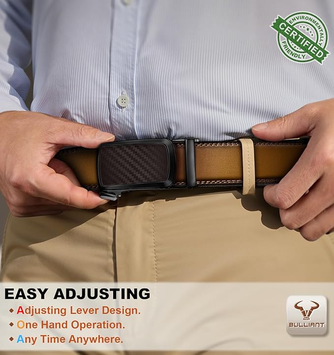 BULLIANT Men's Ratchet Belt 2 Pack-Click Leather Belt Adjustable for Men Gift 1 3/8-Cut for Perfect Fit