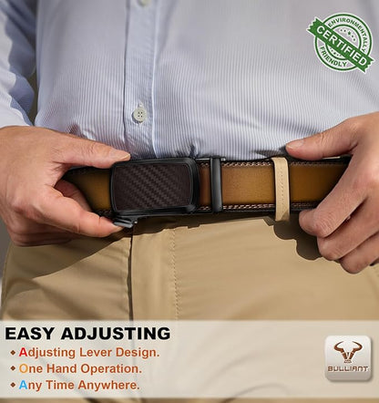 BULLIANT Men's Ratchet Belt 2 Pack-Click Leather Belt Adjustable for Men Gift 1 3/8-Cut for Perfect Fit