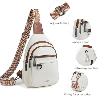 Leresas 7L Sling Bag for Women Men Vegan Leather Crossbody Bags Fanny Pack Purse Backpack Over Shoulder Bag Travel Anti Theft