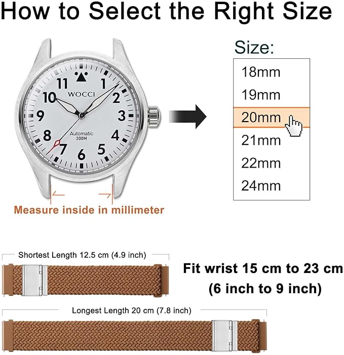 WOCCI 18mm Braided Nylon Watch Band for Men and Women, Quick Release, Silver Stainless Steel Buckle (Brown)
