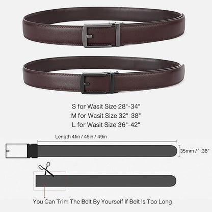 GAEKEAO Ratchet Belt for Men Genuine Leather 1 3/8" - Micro-Adjust Buckle Trim to Fit Dress Belt Casual to Formal Gift Boxed
