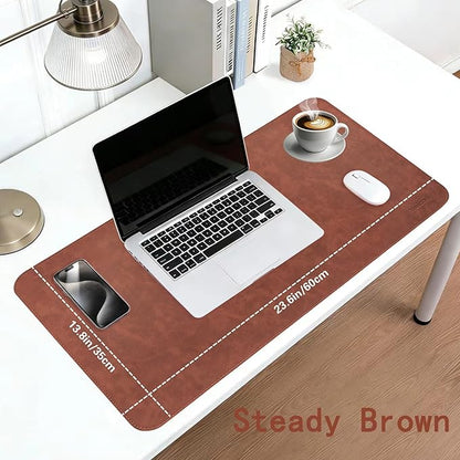 Leather Desk Mat, 23.6"x13.8" Non-Slip PU Leather Desk Pad, Thick Desk Blotter with Stitched Edge, Retro Large Mouse Pad, Laptop Pad for Office & Home Use (Brown)