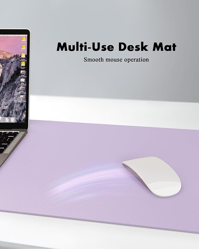 YSAGi Double-Sided Desk Pad, 35.4"x17"Leather Desk Mat, Eco Cork Desk Pad Protector,Large Mouse Pad,Waterproof Desk Blotter for Office/Home(Light Purple)