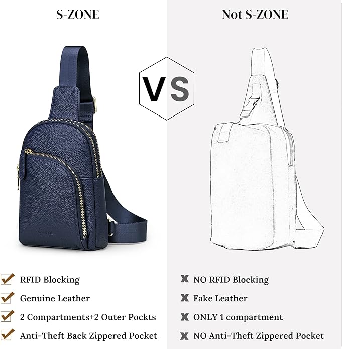 S-ZONE Genuine Leather RFID Blocking Small Sling Bag Women Crossbody Fanny Packs