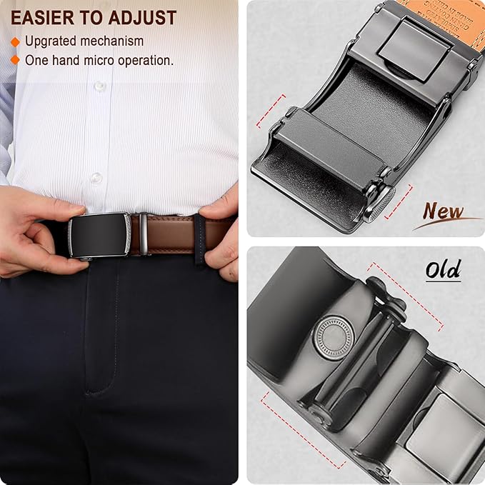 BULLIANT Men Belts 2 Pack,Ratchet Sliding Belt Adjustable For Gift Mens Dress Casual 1 3/8",Cut for Fit