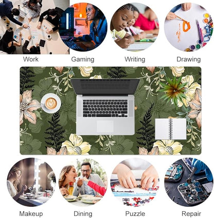 Colorful Star Large Mouse Pad, PU Leather Waterproof Desk Mat, Computer Gaming Mouse Pad, XXL Table Mousepad Non Slip Full Desk Pad for School Office Home 31.5" x 15.7" - Vintage Bold Flowers