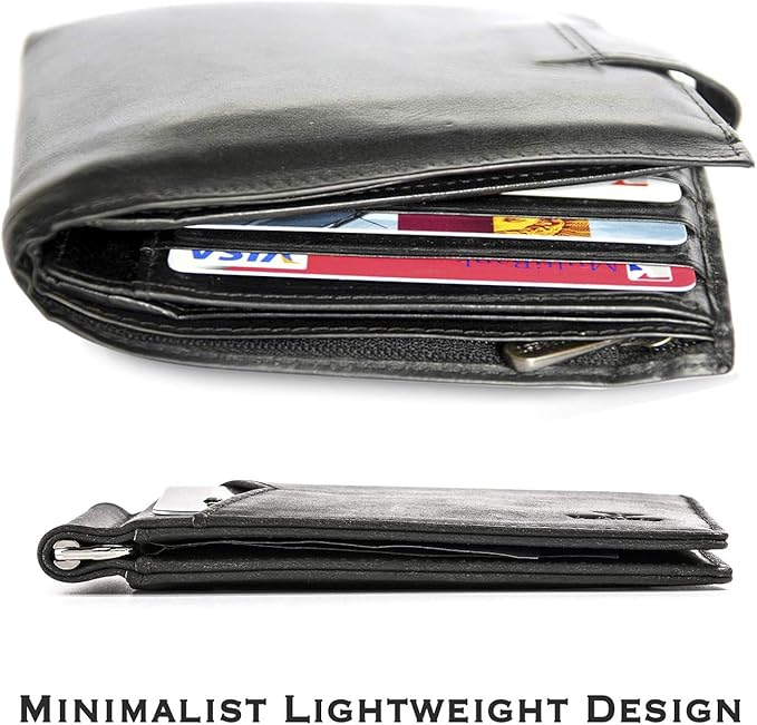 YBONNE Mens Slim Wallet with Money Clip Front Pocket RFID Blocking Thin Bifold Leather Card Holder Minimalist Mini Billfold