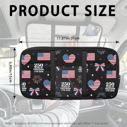 250th USA Anniversary Car Sun Visor Organizer Auto Visor Multi-Pocket Storage Pouch Holder Vehicle Visor Net Personal Belonging Pouch for Card Pen Phone