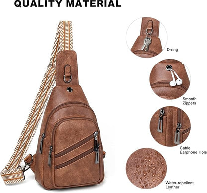 Leresas 7L Crossboydy Sling Bag for Women Vegan Leather Crossbody Purse Fanny Pack Chest Bag for Travel, Brown