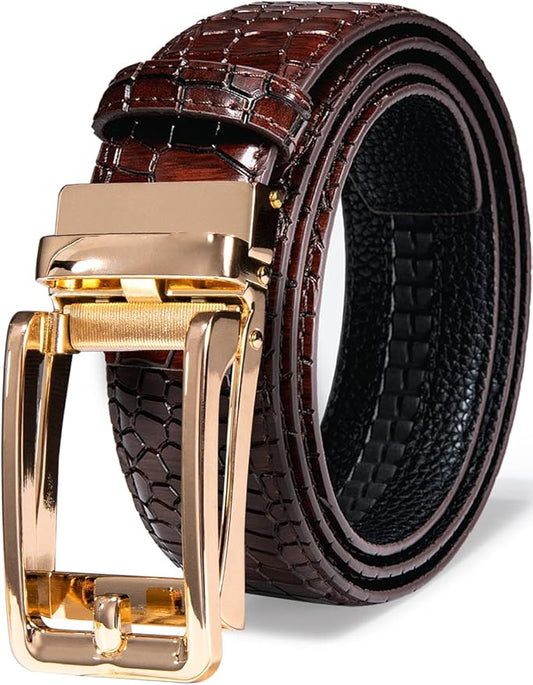 Barry.Wang Mens Belts Leather Ratchet Automatic Buckle Slide Click 1 3/8" Designer Dress Fashion Classic Casual Work Business