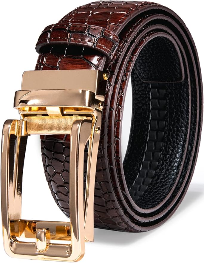 Barry.Wang Mens Belts Leather Ratchet Automatic Buckle Slide Click 1 3/8" Designer Dress Fashion Classic Casual Work Business