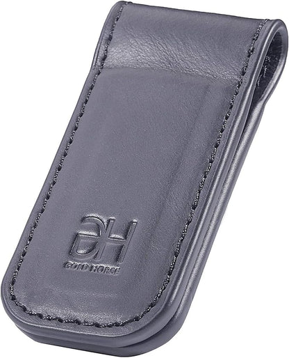 GH GOLD HORSE Slim Magnetic Money Clip Genuine Leather Business Card Holder for Men (Grey)