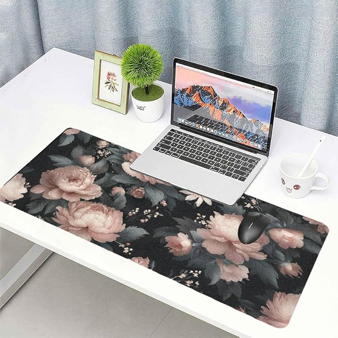 Luxurious Peony Floral Desk Mat, Elegant PU Leather Desk Pad for Women - Large Non-Slip Office Mat for a Stylish & Protected Gaming & Home Workspace(23.6x11.8 Inch)