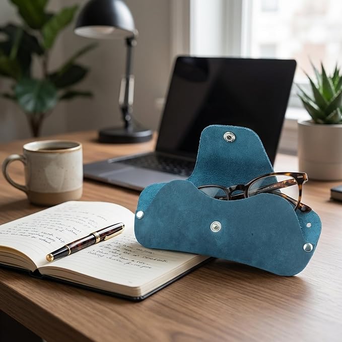 Toprank Leather Eyeglass Case - Handmade Slim Sunglasses Holder, Genuine and Universal Fit for Men and Women