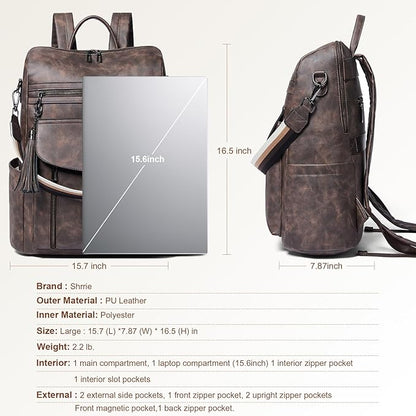 Shrrie Laptop Backpack for Women 15.6 inch,Travel Leather Backpack Purse Nurse Teacher Carry on Backpack Computer Bag,Professional Water-Resistant College Business Work Casual Daypack,Nubuck Coffee