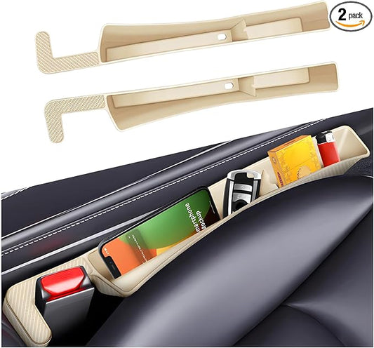2PCS Car Seat Gap Filler Organizer, Multifunctional Seat Side Gap Filler with Phone Holder, Auto Crevice Blocker Between Seats for Prevent Essential Items from Falling (Beige)