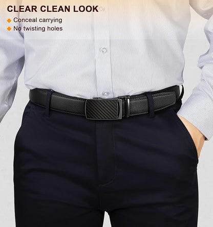 KEMISANT Belt Men, Sliding Ratchet Belt Genuine Leather For Gift Mens Dress Pants Oxfords,Size Adjustable