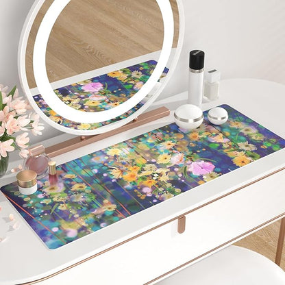 QiyI Large Desk Pad, Waterproof PU Leather Mouse Pad for Desktop, Blue Green Floral Home Décor Office Desk Accessories, Non Slip Desk Mat Writing Pads for Home Office 31.5" x 11.8" - Ivy Flowers