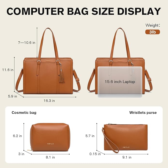 Keyli 4pc Sets Laptop Bag for Women Large Leather Laptop Briefcase with USB Charging Port Computer Shoulder tote Bags Purse