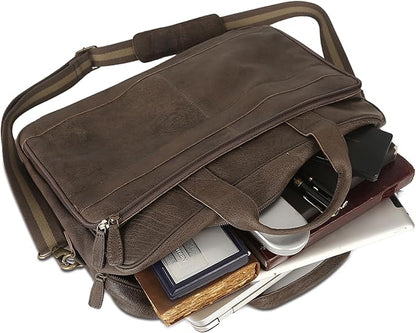 Leather briefcase 18 Inch Laptop Messenger Bags for Men and Women Best Office briefcase Satchel Bag (Grey)