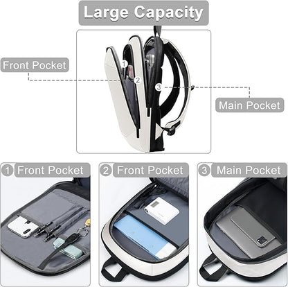 hk Business Backpack for Men 17 Inch,Slim & Expandable Waterproof Travel Laptop Backpack with USB Charger Port (White)