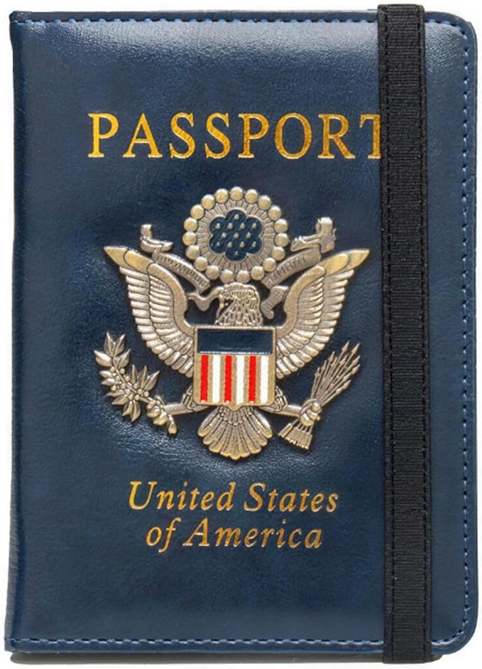 RFID Passport Holder for Travel, Leather Passport Cover RFID Blocking, Slim Durable Passport Wallet Organizer for Men Women, Travel-Friendly Case (Blue)
