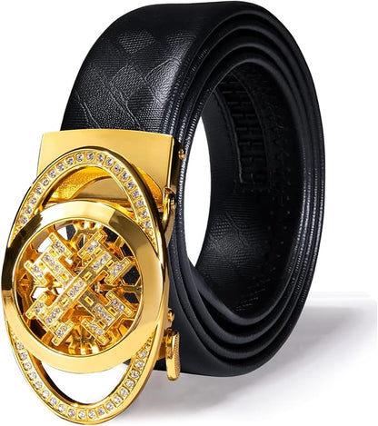 Dubulle Designer Mens Belts, Sliding Automatic Buckle Ratchet Dress Belt TOP Genuine Leather Strap Gifts