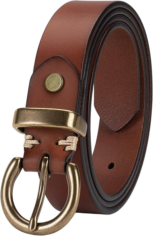 Womens Belts for Jeans Genuine Leather Belt Vintage Solid Brass Circle buckle Gift Box Packaging