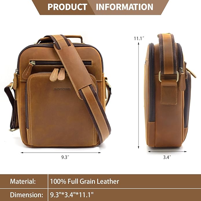 Jack&Chris Leather Messenger Bag for Men, Man Purse Crossbody Bags for Work Business