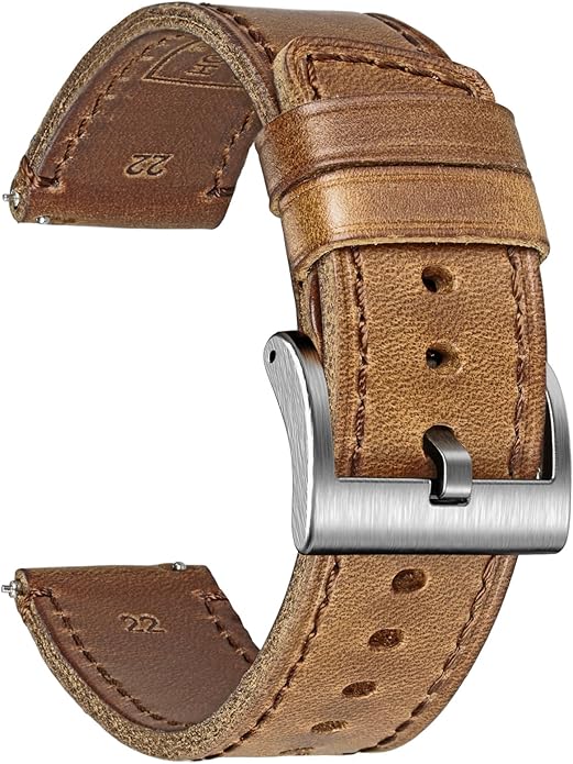 hemsut h Leather Watch Bands for Men, Horween Quick Release Leather Watch Strap Vintage Watch Replacement Wrap of 18mm, 20mm, 22mm