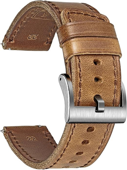 hemsut h Leather Watch Bands for Men, Horween Quick Release Leather Watch Strap Vintage Watch Replacement Wrap of 18mm, 20mm, 22mm