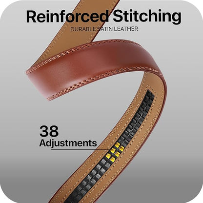 Marino Avenue Ratchet Belt for Men. Adjustable Leather Dress Belt with 38 Easy to Click Into Place Ratchet Closures.