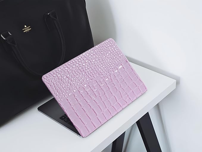 KEROM Compatible for Crocodile MacBook Pro 13 Inch Case 2025-2016 M2 M1 A2338 A2289 A2251 A2159 A1989 A1706 A1708, Textured Aligator Skin Snakeskin PU Leather Hardshell & Keyboard Cover, Lilac