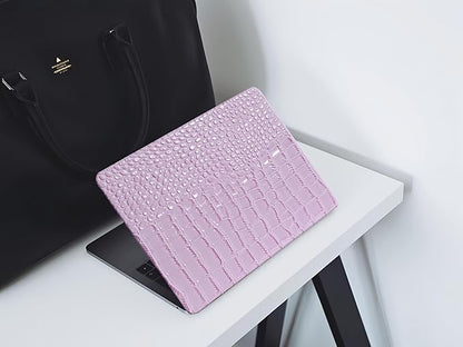 KEROM Compatible for Crocodile MacBook Pro 13 Inch Case 2025-2016 M2 M1 A2338 A2289 A2251 A2159 A1989 A1706 A1708, Textured Aligator Skin Snakeskin PU Leather Hardshell & Keyboard Cover, Lilac