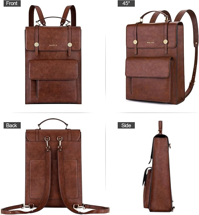 MOSISO Trendy Leather Backpack Purse for Women Men, 15.6-16 inch Laptop Backpack Waterproof Stylish Large Capacity Casual Daypack Bag for Work Business College Travel, Brown