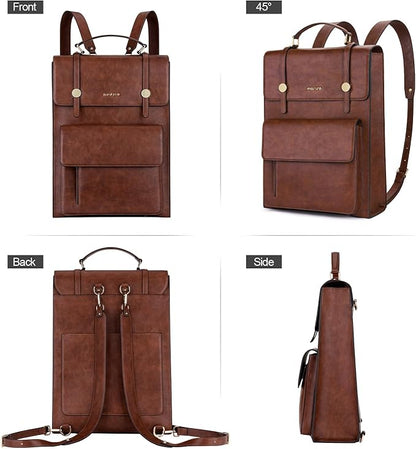 MOSISO Trendy Leather Backpack Purse for Women Men, 15.6-16 inch Laptop Backpack Waterproof Stylish Large Capacity Casual Daypack Bag for Work Business College Travel, Brown