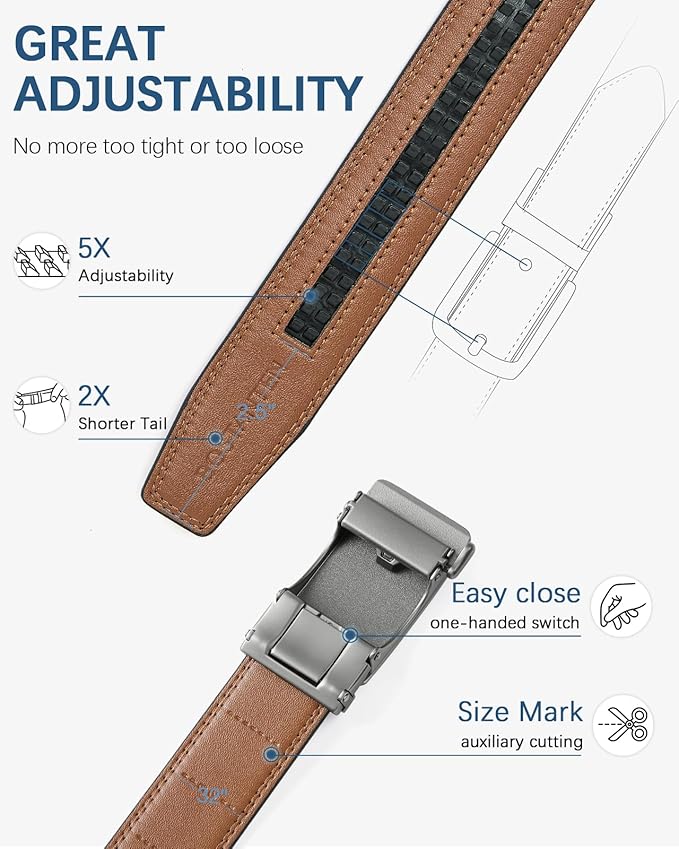 BOSTANTEN Mens Belt Leather Ratchet Belt For Men Dress and Casual with Adjustable Buckle, Trim to Fit