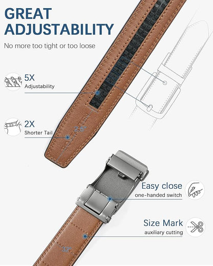 BOSTANTEN Mens Belt Leather Ratchet Belt For Men Dress and Casual with Adjustable Buckle, Trim to Fit