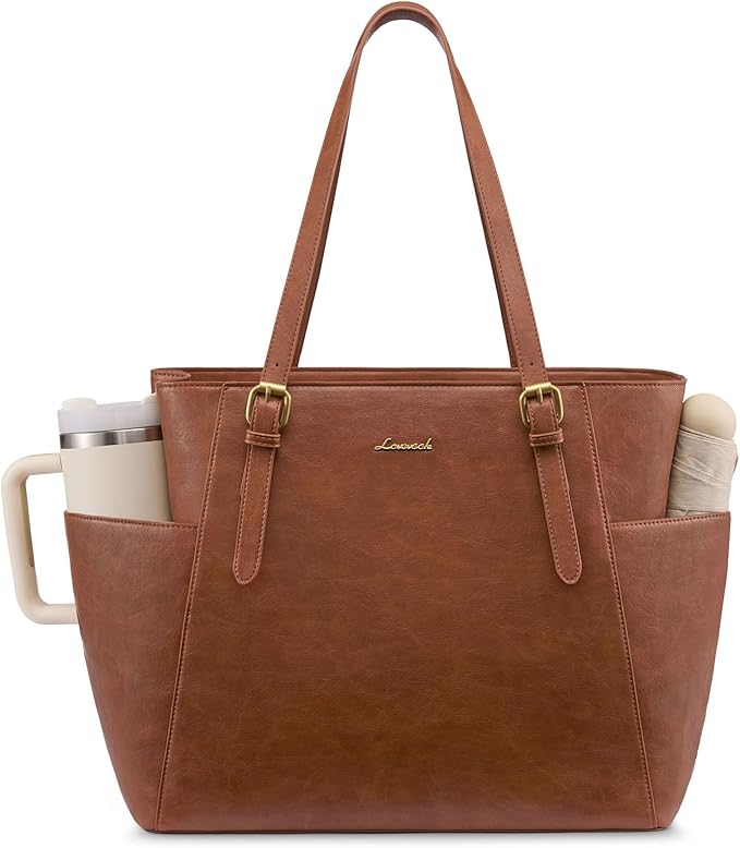 LOVEVOOK Laptop Tote Bag for Women With Large Cup Holder, Leather Work Tote Bag for Women,17.3 Inch Professional Computer Briefcase Business Teacher Commuter Shoulder Bag,Office Travel Gift