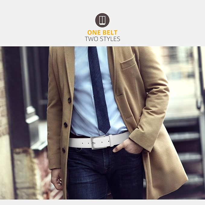 Mens Genuine Leather Dress Belt Classic Casual Belt with Single Prong Buckle for Jeans Pants Work and Business