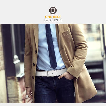 Mens Genuine Leather Dress Belt Classic Casual Belt with Single Prong Buckle for Jeans Pants Work and Business